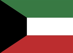 [ai] The flag of Kuwait, featuring three horizontal stripes of green, white, and red, with a black trapezium on the left side.